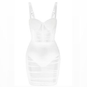 NWT Leau Miami Mesh Mini Dress Sheer Ivory Bodycon Dress Medium